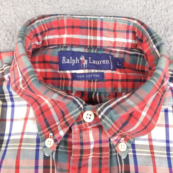 Vintage Ralph Lauren Shirt Mens Large Plaid Button Down Golf Embroidery Pocket‎ - Picture 4 of 16